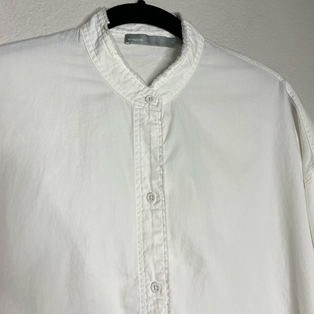 VINCE White Raw Edge Oversized Button Down Shirt M - Picture 5 of 8